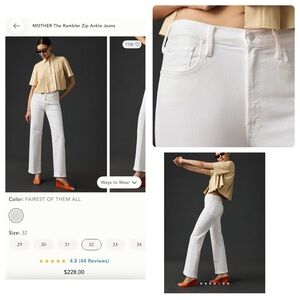 MOTHER The Rambler Zip Ankle Jeans, The Fairest of Them All size 32— White